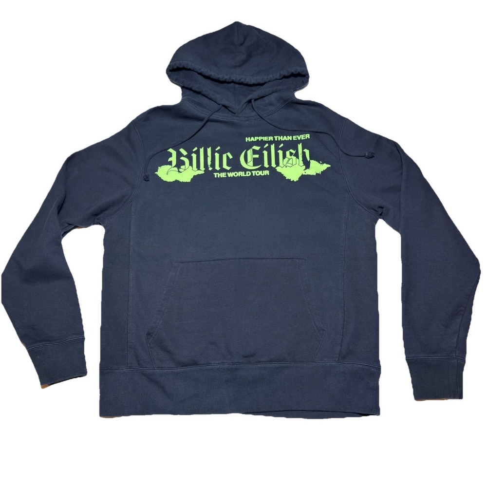 Billie Eilish Hoodie Womens Large Black Green Happier Than Ever Tour  2022 Merch